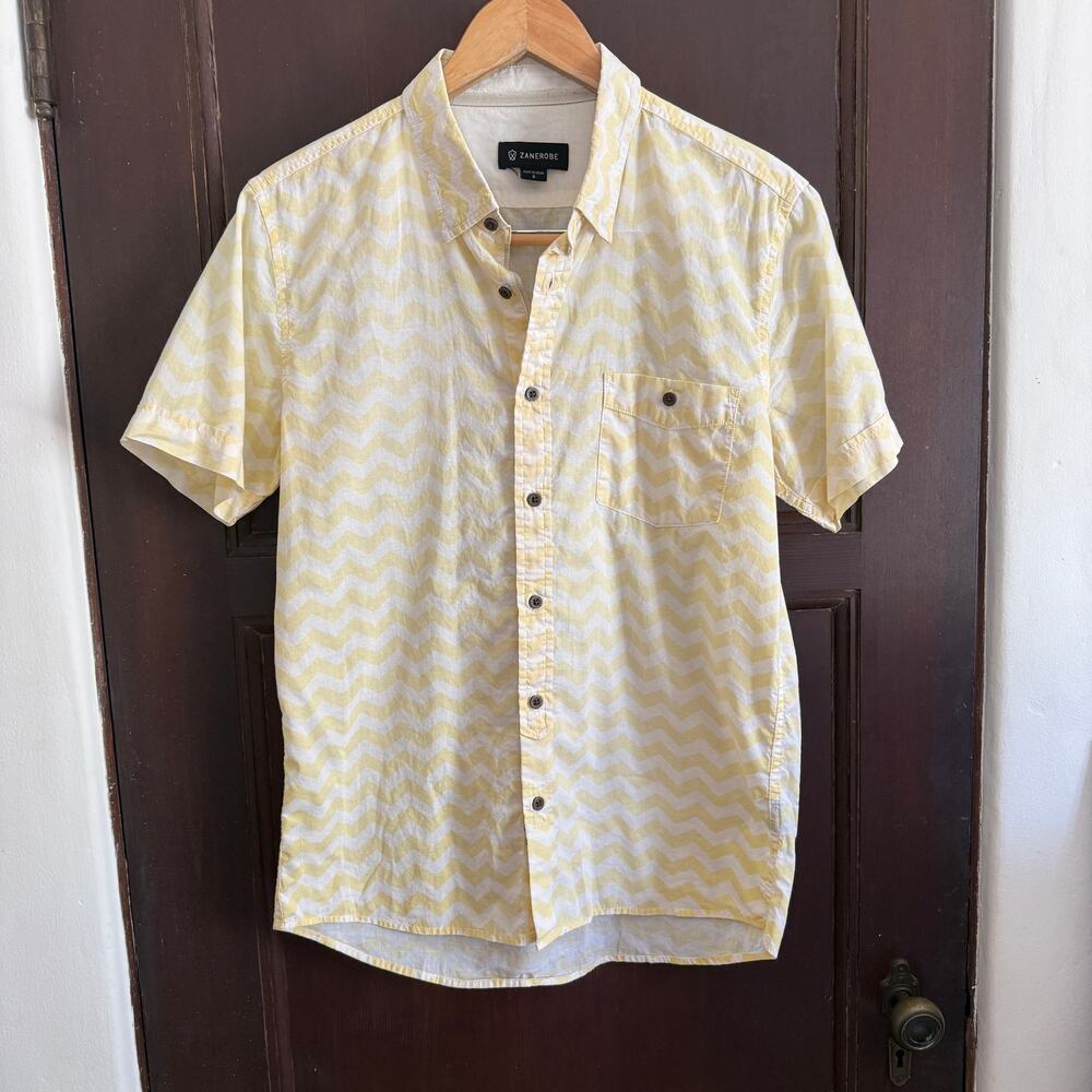 Zanerobe | Yellow and white Zig Zag Button Up Short Sleeve Shirt | Small